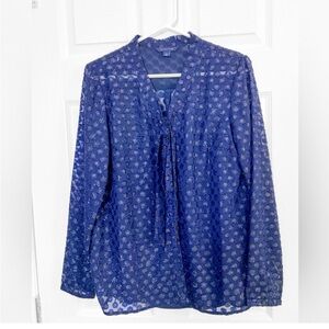 Tommy Hilfiger Sheer Navy Blouse w/ Sparkly Details
